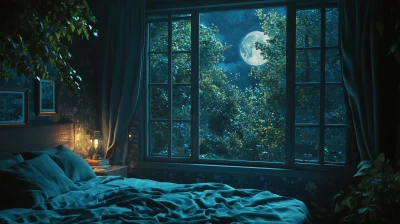 Moonlit Forest Bedroom Scene