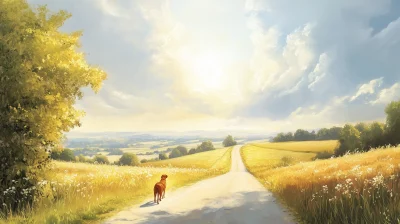 Sunny Day Dog Walking Painting