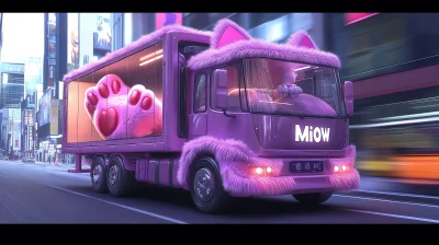 Futuristic Delivery Truck in Modern City