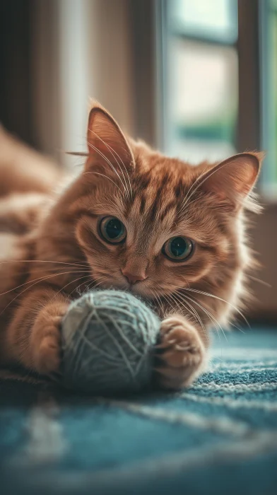 Cat playing with a ball of wool