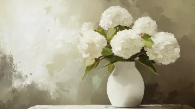 White Hydrangeas in Rustic Style Painting