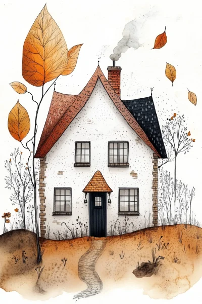 Simple Doodle of a House with Leaves