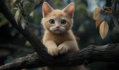 Ginger Kitten on Tree Branch