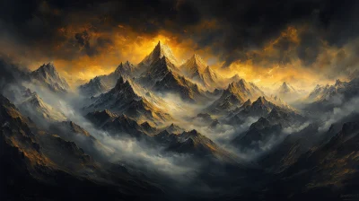 Golden Peaks in Oil Painting