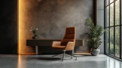 Luxury Brown Desk Chair with Volumetric Lighting