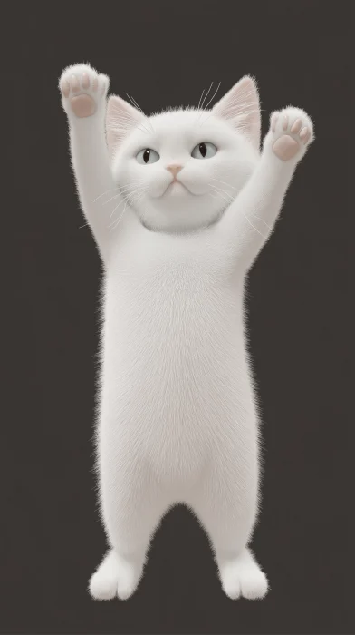 Funny White Cat 3D Illustration