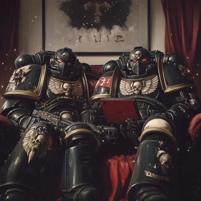 Warhammer 40k Space Marines watching Netflix