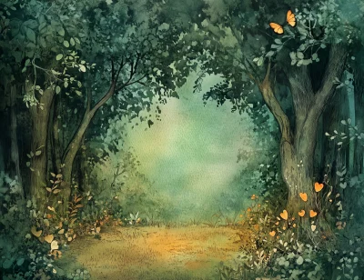 Vintage Fairy Tale Forest Illustration