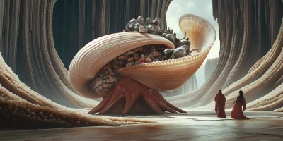 Giant Clam Alien and Robotic Octopus Scene