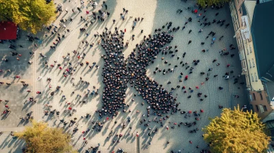 Aerial View of People Forming Letter K