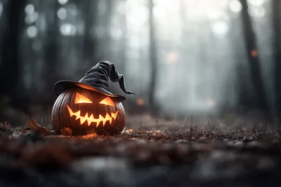 Spooky Halloween Pumpkin in the Forest