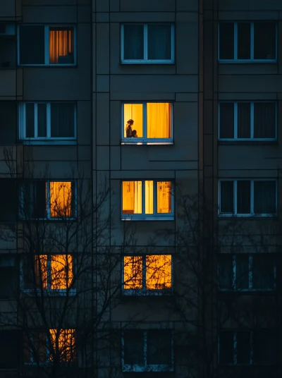 Nighttime Apartment Building