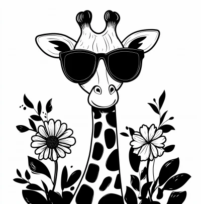 Simple Flower and Giraffe Vector Illustration