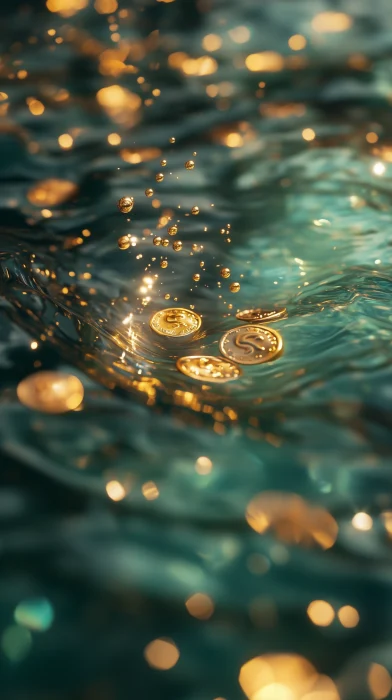 Green and Golden Sparkling Water with Gold Coins