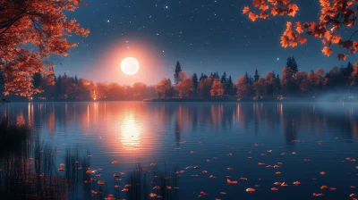 Autumn Moonlight on Tranquil Lake