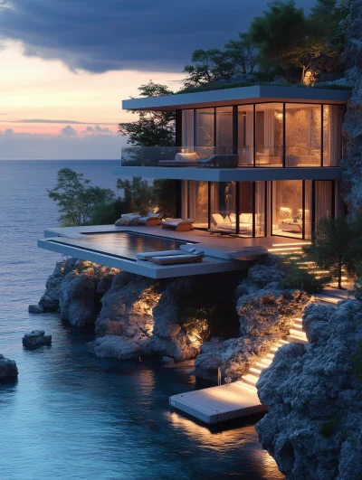 Luxury Villa on Rocky Cliff