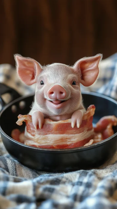 Laughing Baby Piggy in Frying Pan