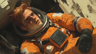 Red Haired Man in Orange Space Suit Screaming in Pain