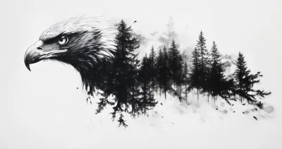 Eagle and Forest Double Exposure Sketch