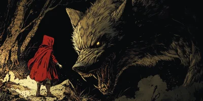 Little Red Riding Hood and Big Bad Wolf in Manga Style