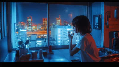 Tokyo Night City View in Synthwave Colors