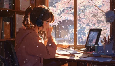 Girl Listening to Music by the Window