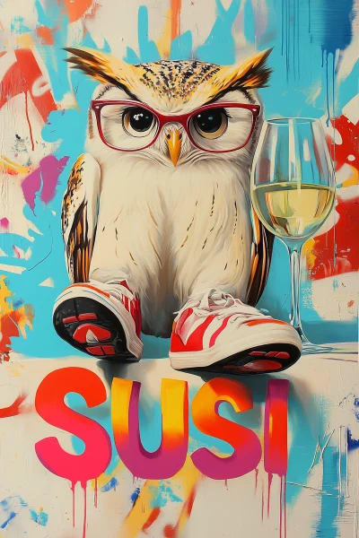 Owl with running shoes and glasses