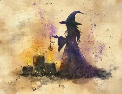 Vintage Witchcraft Watercolor Illustration