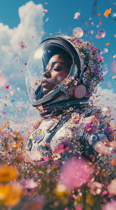 Dreamy Astronaut with Floral Helmet