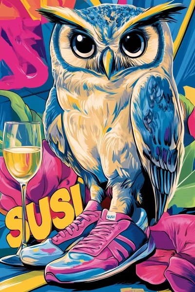 Owl with Running Shoes and Glasses