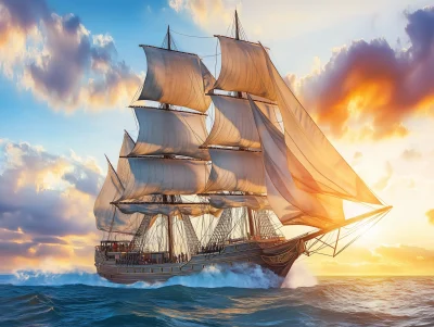 Majestic Sailing Ship at Sea