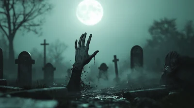 Zombie Hand in Cemetery at Night