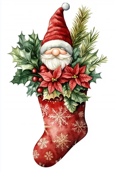 Christmas Gnome Watercolor Illustration