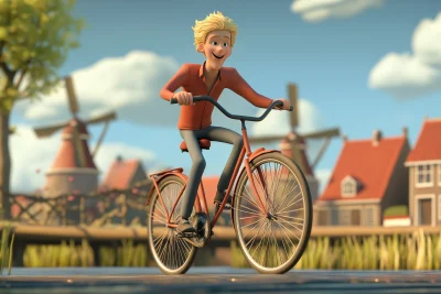 Slim Blond Man Riding Dutch Bicycle