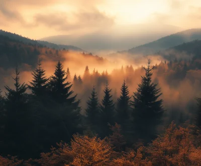 Misty Sunrise in Karkonosze Mountains