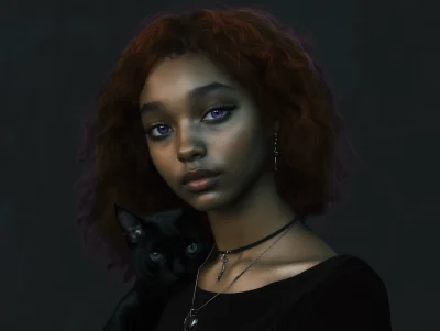 Young Dark Skin Elf Female with Black Panther Portrait