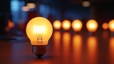 Glowing Light Bulb on Desk