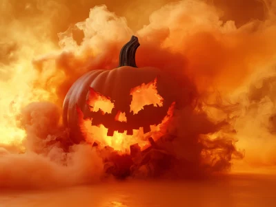 Halloween Pumpkin in Orange Smoke