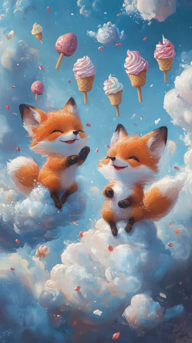 Happy Foxes on Clouds