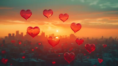 Flying Red Glass Hearts