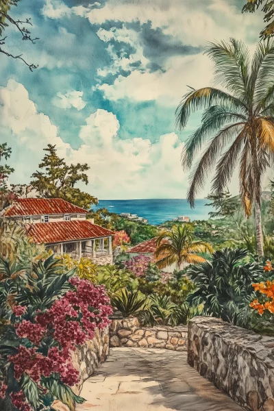 Watercolor Jamaican Landscape