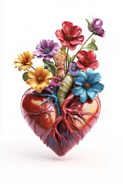 Colorful Heart with Flowers Illustration