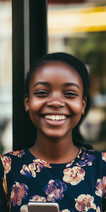 Portrait of Smiling African Girl with Phone