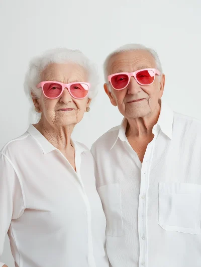 Elderly Couple in Pink Glasses