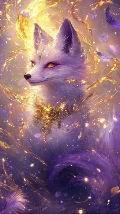 Mystical White Fox in Celestial Dance