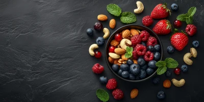 Healthy Bowl of Mixed Berries and Nuts