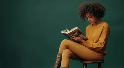 Young Girl Reading on Elegant Stool