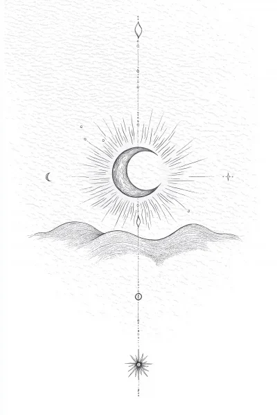 Sun and Moon Minimalist Line Drawing