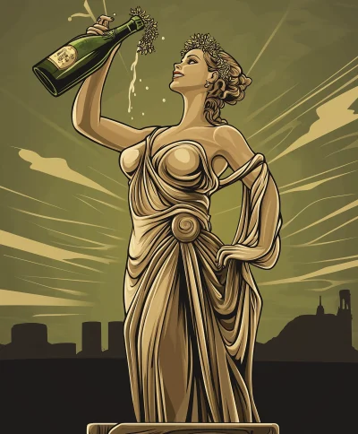 Greek Goddess Statue Drinking Champagne