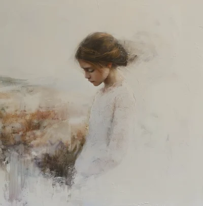 Delicate Spiritual Woman in Ethereal Landscape